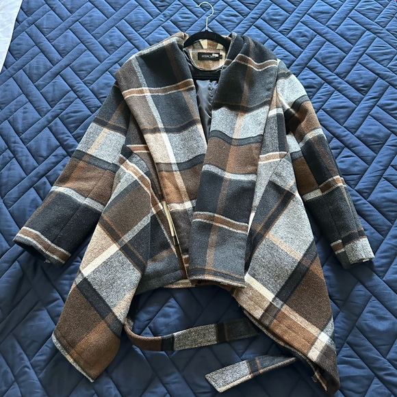 Chicwish Brown Plaid Coat - Picture 1 of 4